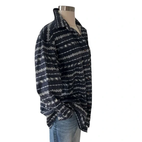 Woolrich blue flannel fishing lure print button down shirt Men’s M - Picture 3 of 14